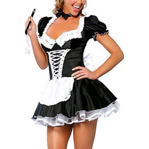Sexy Womens Nite French Maid Cosplay Costume Plus Size Halloween Costume for Women Exotic Servant Cosplay Costume