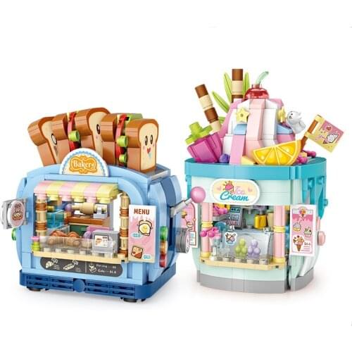 City Street View Series Ice Cream Bakery Shop Selling Mini Shop Building Bricks Education Toy Kids Gift Christmas