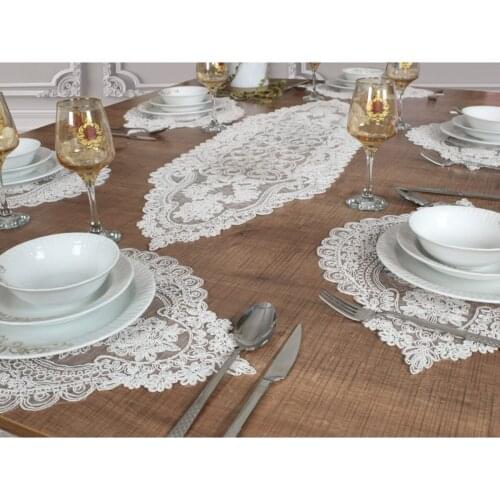 American Service Placemat Supla-Table Runner, Set of 6, 7 Piece, Vivien White, Special Party, Lace, Stylish Design, Dining Room