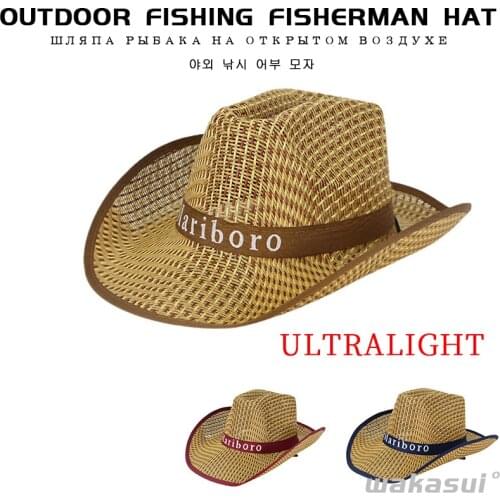 New Summer Sports Hats For Men Western Cowboy Straw Curling Shade Wide Brim Carp Fishing Hats Outdoor Equipment Accessories