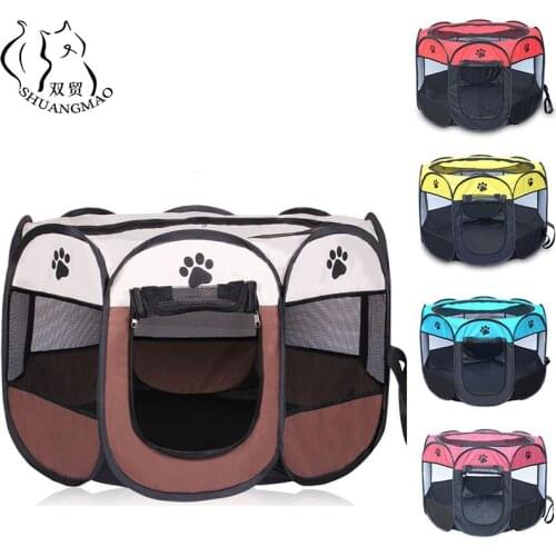 SHUANGMAO Hot Outdoor Pet Cat Octagonal Tent Dog Fence Folding Portable Cats House Cage Dogs Playpen Puppy Kennel Sofa Supplies