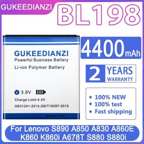 GUKEEDIANZI Replacement Battery BL198 4400mAh For Lenovo S890 A850 A830 A860E K860 K860i A678T S880 S880i