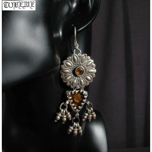 Old Handmade Indian 925 Silver Earrings Vintage 925 Sterling Bohemia Women Earrings Ethnic Dangle Earrings