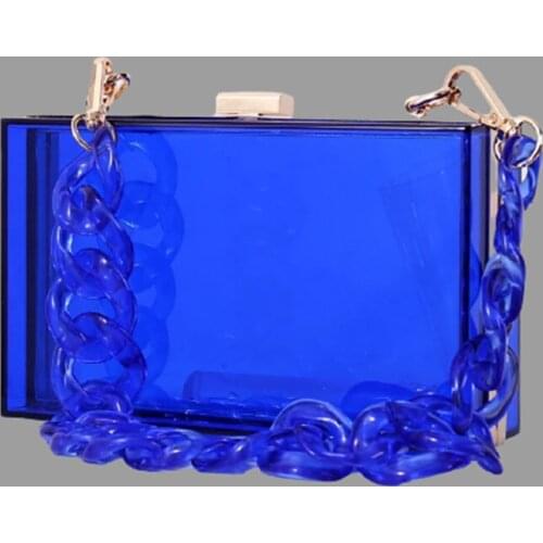 Candy clear transparent handmade women factory acrylic box clutches purse frame with resin chain evening party handbags wallet