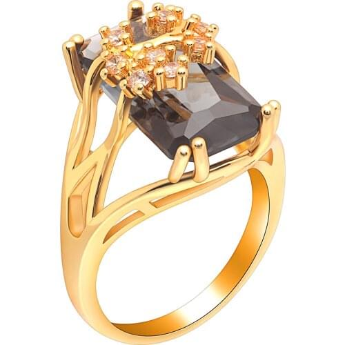 UFOORO Crystal Clear Black Cubic Zircon Ring Jewelry Beautiful Flower Trendy Gold Princess Wedding Band for Women