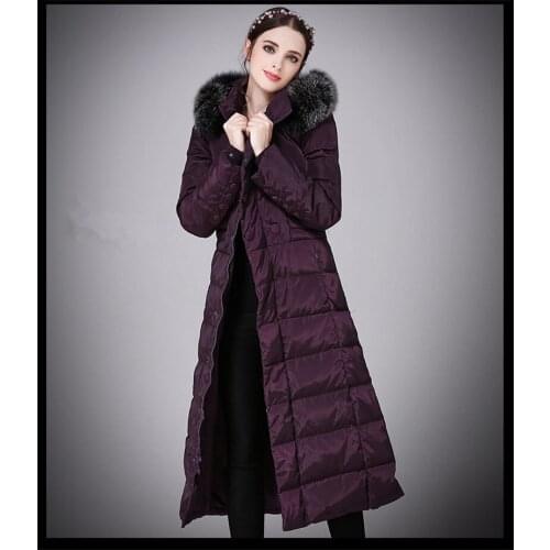 Womens White Duck Down Jackets Fox Fur Collar Woman Coat Hooded Winter Jacket Women Long Parka Chaquetas Mujer WXF418