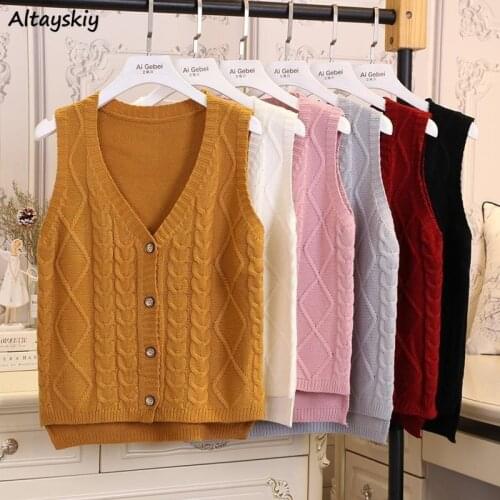 Sweater Vest Womens Elegant Solid Fashion Spring Chic Daily Leisure Soft Ulzzang Ladies Simple All-match Vintage Single Breasted