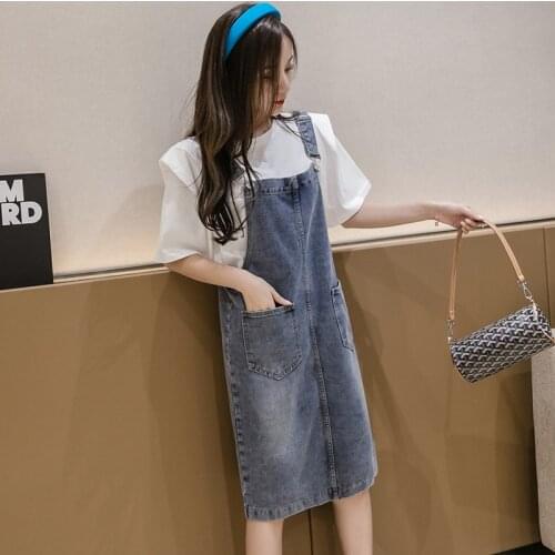2021Summer Denim Women Dress Loose Spaghetti Strap Dress Large Size Jeans Vintage Casual Female Dresses Overalls A60