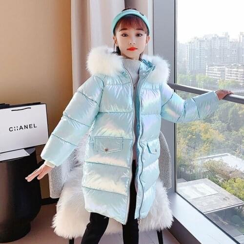 New Sale Winter 2021 Teens Girls Jackets Outerwear Hooded Fur Collar No Wash Thicken Warm Down Parkas Outwear Age For 6-14Yrs