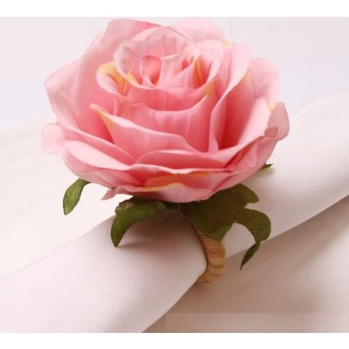 6pcs Western restaurant imitation rose flower napkin button, wedding hotel pink fake flower napkin ring cloth ring