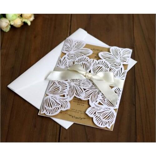 100PCS/LOT Hollow Out Rose Flower Laser Cut Kraft Inner Card Wedding Invitation Card