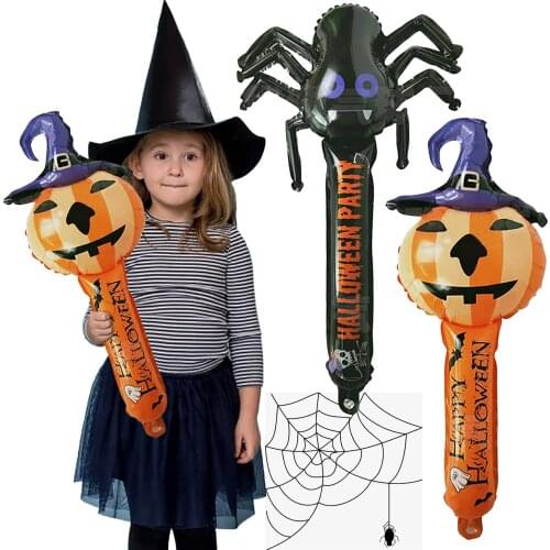 2pcs Halloween Balloons Stick Pumpkin Devil Inflatable Balloons Automatic Sealing Balloons Toy Party Decor Children Gift Toys