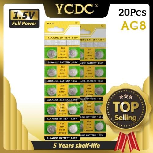 20pcs 1.55v AG8 191 381 391 391A 391B 533 553 609 CX191 D381 GP381 Alkaline Coin Cell Button Batteries For Watch Motherboard