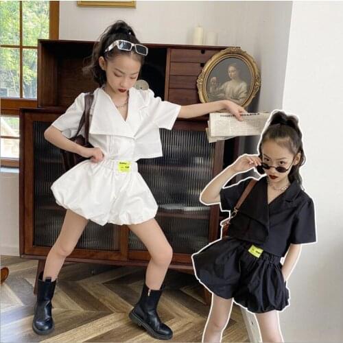 2021 Korea style girls 2 pcs set blazer +shorts fashion summer girls suit 6-12t B246