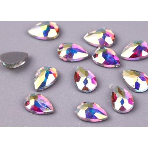 50pcs water shape High Quality Crystal AB Flame Hotfix Rhinestones / Iron On Flat Back Crystals