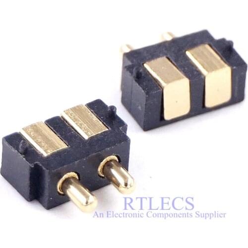 500 pcs SMT Spring-Loaded Pogo Pin Connector 2 Pin 2.5 mm Grid 2 Position 5.5 mm Height PCB Right Angle Surface Mount Horizontal