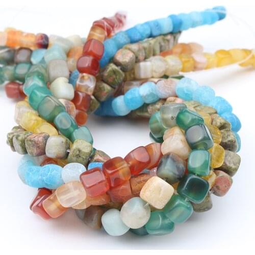 6-8mm Colorful Square Fire Dragon Vein Agates Natural Stone Beads Loose Spacer Beads For Jewelry Making DIY Bracelet 15"Strand