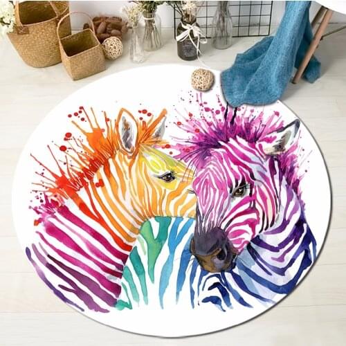 Watercolor Zebra Round Carpets Childrens Room Cushion Dining Room Bedroom Floor Area Rugs Bathroom Non-Slip Home Door Bath Mats