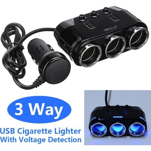12V 24V Dual USB Socket 3 Way 100W Car Cigarette Lighter Socket Splitter 3.1A Phone Charger Adapter Car Electronic Accessories
