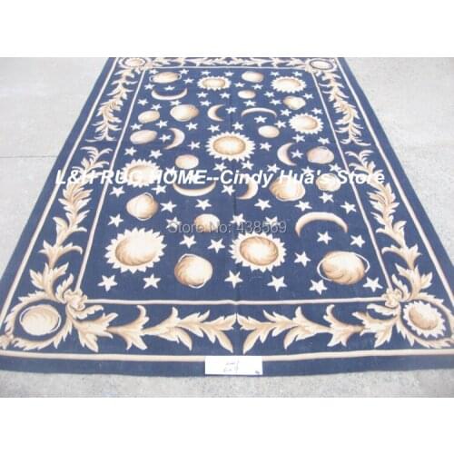 Free Shipping 6'X9' rugs French Aubusson style 100% hand knotted New Zealand woolen rugs,wholesale prices Black field