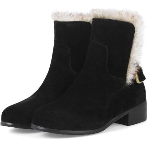 Big Size Ma'am Coarse heel Short boots Metal decoration boot barrel Suede high-heeled boots