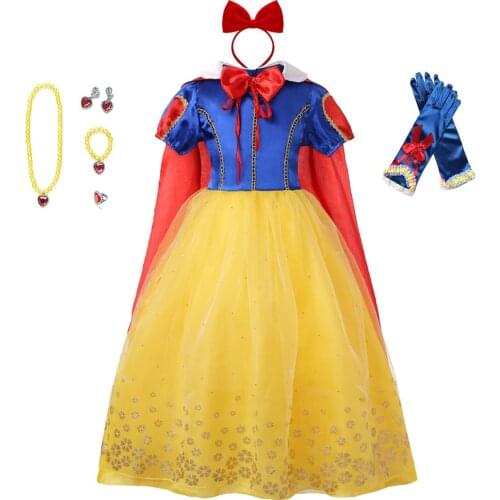 Princess Snow White Dress up for Girls Kids Puff Sleeve Costumes with Long Cloak Chlidren Birthday Party Cosplay Fancy Dresses