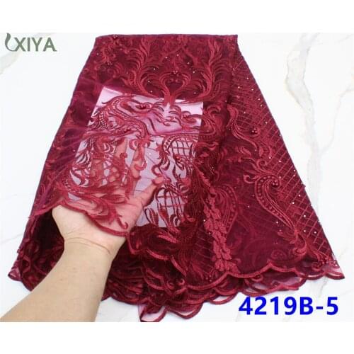 Cheap African French Tulle Lace Fabric Embroidered Nigerian Net Laces Fabrics with Beads Mesh Lace for Wedding Sewing APW4219B