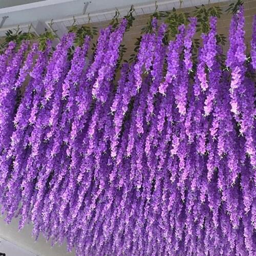 Artificial Wisteria flower Boston Ivy Vine String Curd Hanging Green Plant Ratten Plastic Leaf Wedding Balcony Ceiling Home