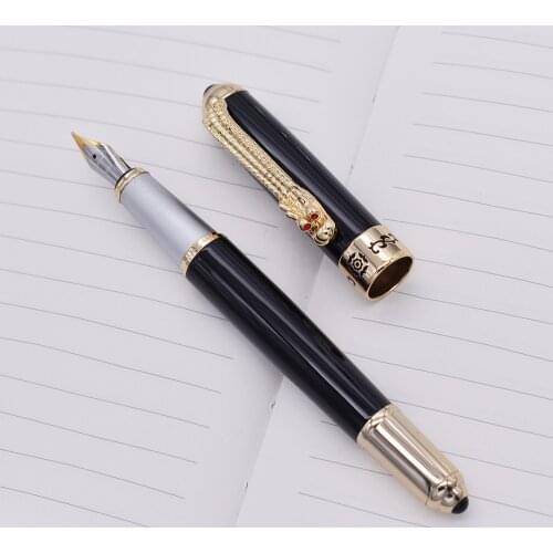 Jinhao Luxurious Fountain Pen Classic Style Dragon Clip, Medium Nib Black Writing Signature Pen Business Office Supplies