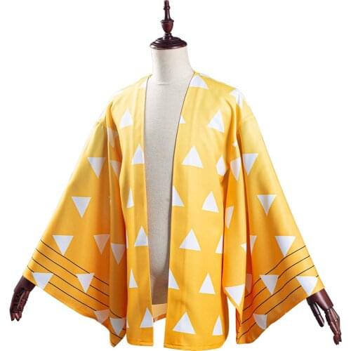 Anime Demon Slayer Kimetsu no Yaiba Agatsuma Zenitsu Cosplay Costume Kimono Coat For Adult Men Women