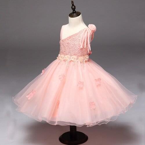 Summer Kids Lace Flowers Dress Fashion Children Princess Party Wedding Pink Dresses Kids Clothing