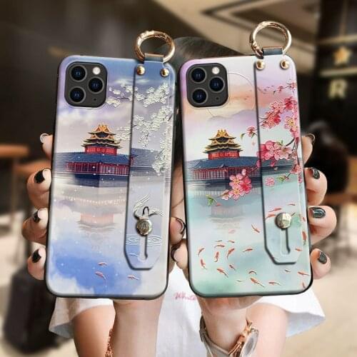 3D Embossed Phone Case for iPhone 11 12 Pro MAX XS MAX XR 8 7 6 Plus X Soft Back Cases Wrist Strap Capa Tassel Cover for Samsung