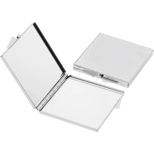 Fashion Womens 2Pcs Square Metal Glass Folding Compact Travel Pocket Beauty Makeup Mirror Set