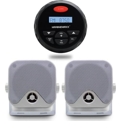 Marine Waterproof Bluetooth Stereo Car MP3 Player Radio FM AM Audio + 4 Inch Waterproof Boat Box Speaker For Outdoor ATV UTV