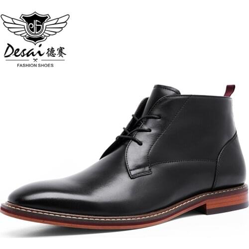 Desai Men Motorcycle Boots Vintage Combat Boot Winter Fur 2020 New Cow Split Leather Genuine Leather Military Boots Men Shoes