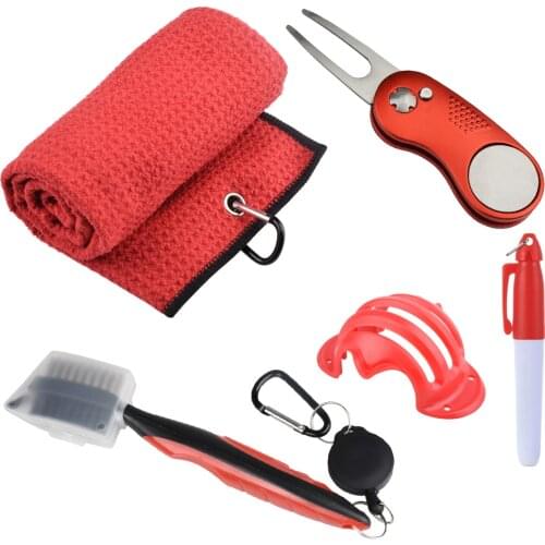 Golf Accessories Gift Set Golf Towel, Golf Club Brush with Groove Cleaner, Foldable Divot Repair Tool , Golf Ball Line Marker