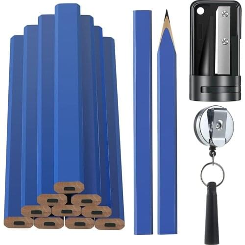 Carpenter Pencil Set, 12 Pcs 7 Inches Flat Carpenter Marking Pencils with Carpenter Pencil Sharpener and Pen Holder