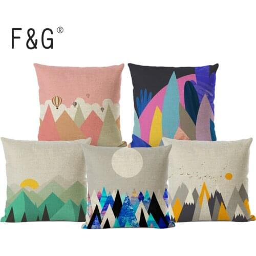 Geometric Mountain Cushion Cover Abstract Sunrise Sunset Triangles Peaks Pillow Case Cojines Decorativos Para Sofa Throw Pillows