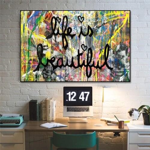 Street Culture Graffiti Posters Painting Life Is Beautiful Wall Art Canvas Paintings Canvas Prints for Living Room Decoration