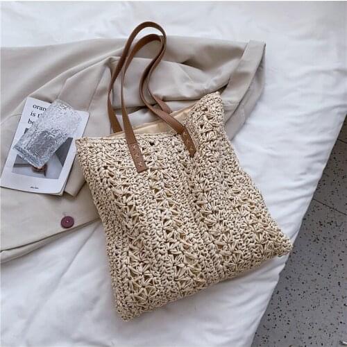 Straw Luxury Designer Handbags for Women 2021 Fashion Girls Female Casual Shopper Solid Color Large Capacity Weave Crossbody Bag