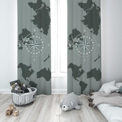 Curtains Children 3D Printed Decorative Items Home Childrens Room Dark Green Compass Model 218