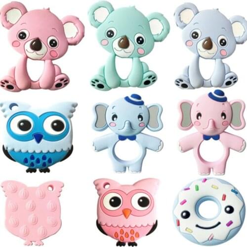 13 Colors Silicone Teethers Animal Koala Owl Elephant Baby Ring Teether Chew Charms Baby Teething Supplies