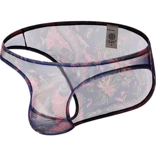 Sexy Mens Briefs Shorts Low Rise Man Sexy Underwear Lingerie Trunk Transparent Mesh See Through Breathable Underpants Briefs