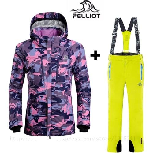 Pelliot Famous Brand Womens Ski Suit Ski Jacket + Pant High Quality Waterproof Windproof Breathable Snowboard Jacket for Women
