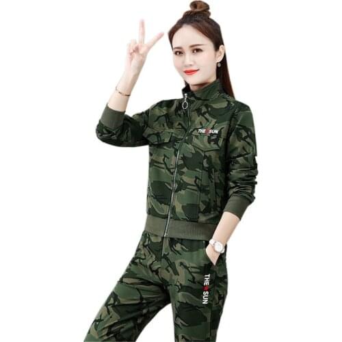 2021 New ArmyGreen Camouflage Three-Piece Suit Women Spring Summer Autumn Fashion Student Casual Sportswear 3-Piece Sets KW1055