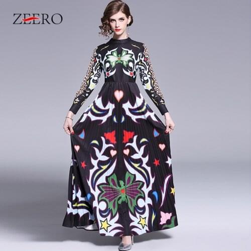 2021 Runway Long Maxi Dress Women High Quality Charming Floral Long Sleeve Patchwork Elegant Vintage Floor Length Dress Vestdios