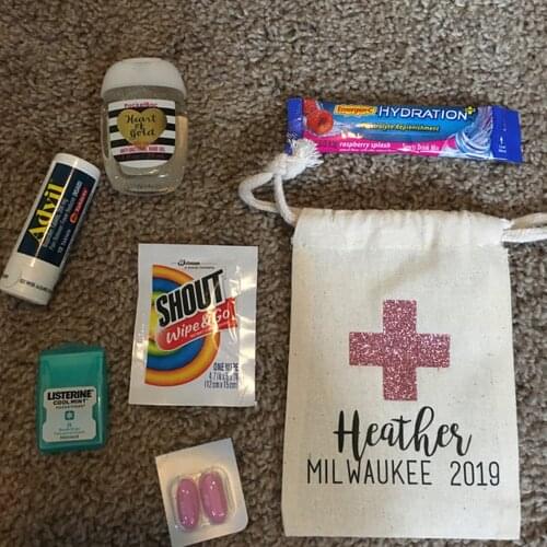 Personalised 10pcs Hangovers Kit Bags Bachelorette Cotton Gift First Aid Wedding Favor Holder Bag Event Party Supplies Hen Party