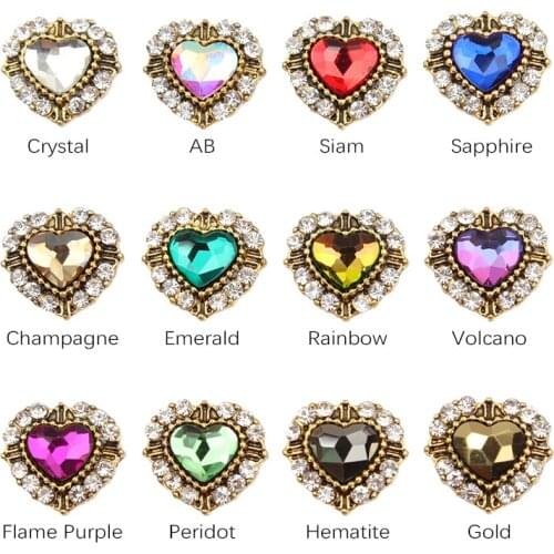10Pcs Crystal Heart Shape Rhinestone 3d Nail Charms For Nail Art Decorations DIY Glitter Alloy Nails Tools Free Shipping