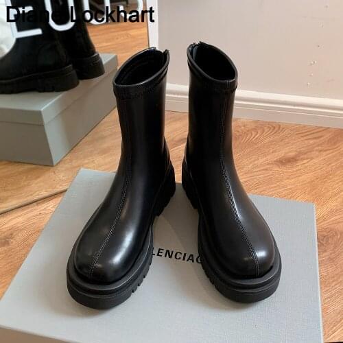2021 Big Size 43 Gothic Style Black Wedges High Heels Platform Trendy Cool Autumn Winter Motorcycles Boots Shoes Women Footwear