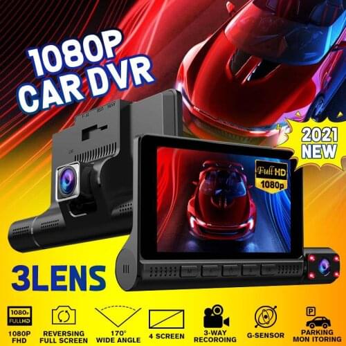 4" 1080P Car DVR HD Touch Screen G-Sensor 3 Lens Parking monitoring Dash Cam Video Recorder Rearview Camera 12V 24V